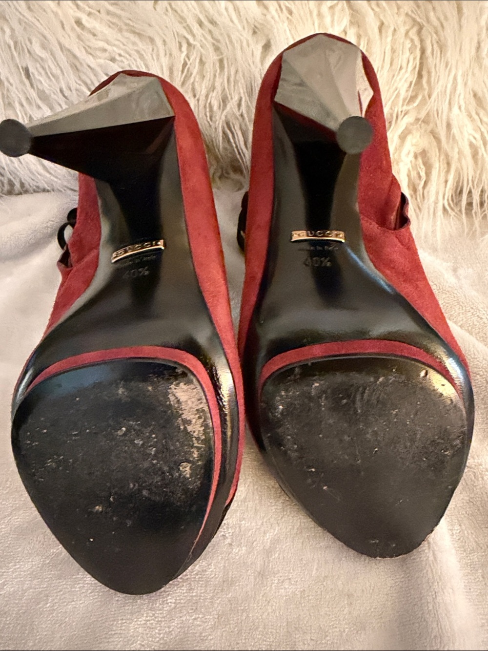 Gucci Burgundy Suede and Black Strappy Ankle Heels Super Chic!  AUTHENTIC!!! - Picture 5 of 7